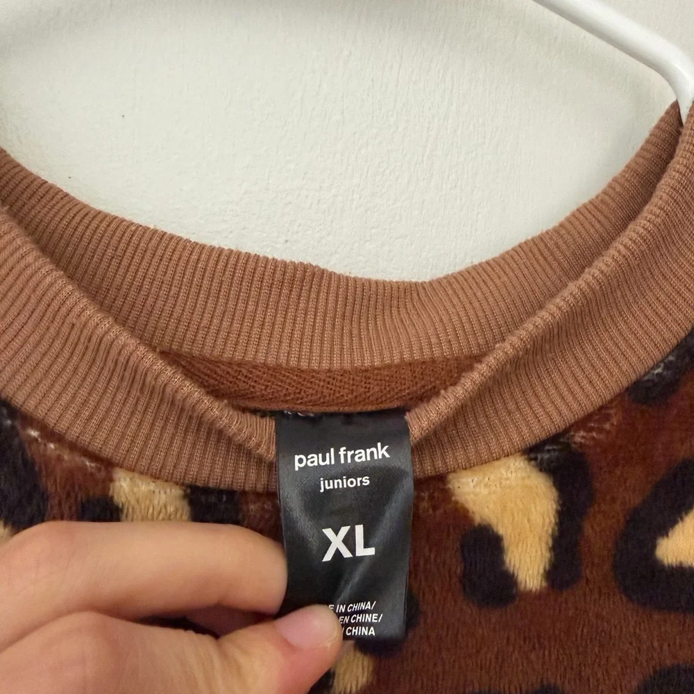 Paul Frank Y2K Cheetah Print Crewneck Oversized Teddy Juniors XL Lounge - Picture 2 of 6